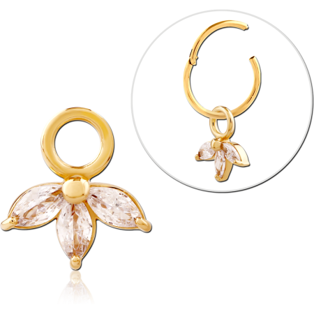 GOLD PLATED 18K STERLING SILVER 925 SLIDING CHARM MARQUISE FLOWER GEM FOR HINGED RING