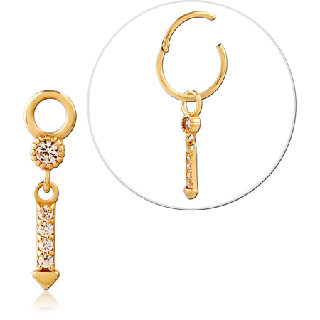 GOLD PLATED 18K STERLING SILVER 925 SLIDING CHARM BAR HEART DANGLE FOR HINGED RING