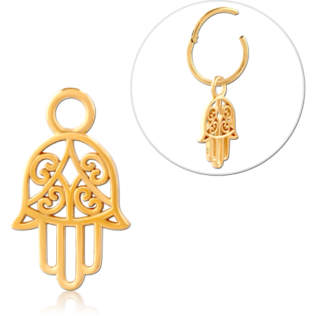 GOLD PLATED 18K STERLING SILVER 925 SLIDING CHARM HAMSA HAND FILIGREE
