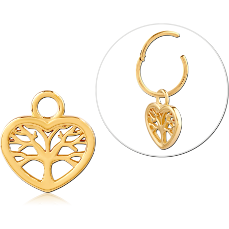 GOLD PLATED 18K STERLING SILVER 925 SLIDING CHARM HEART TREE OF LIFE