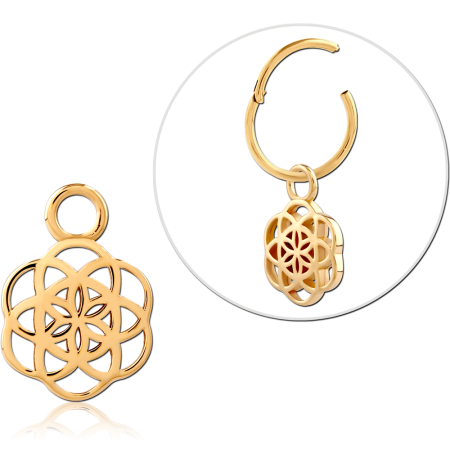 GOLD PLATED 18K STERLING SILVER 925 SLIDING CHARM GEOMETRIC MANDALA FOR HINGED RING