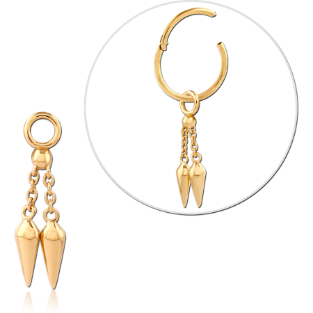 GOLD PLATED 18K STERLING SILVER 925 SLIDING CHARM DOUBLE SPIKE CHAINS FOR HINGED RING