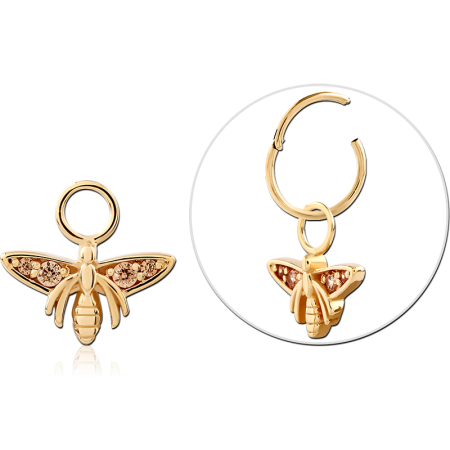 GOLD PLATED 18K STERLING SILVER 925 SLIDING CHARM BEE JEWELED WINGS