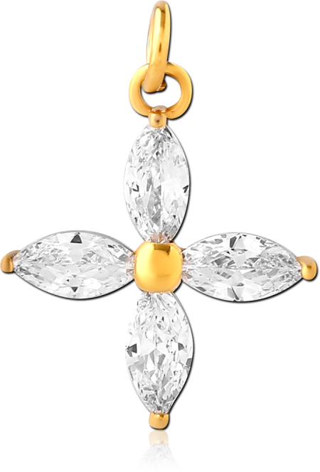 GOLD PVD COATED SURGICAL STEEL CHARM MARQUISE GEM CROSS DESIGN