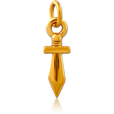 GOLD PVD COATED SURGICAL STEEL CHARM VERTICAL DAGGER PENDANT DESIGN
