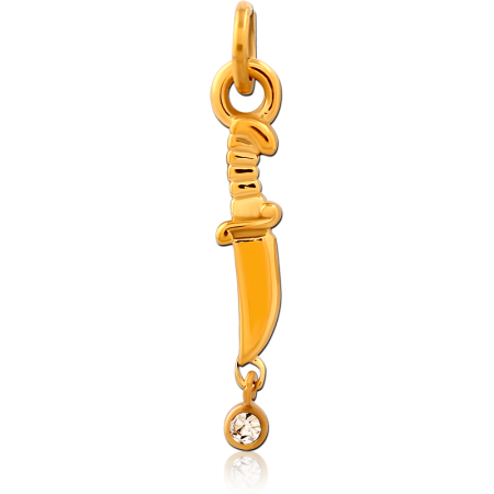 GOLD PVD COATED SURGICAL STEEL CHARM KNIFE WITH DANGLING GEM