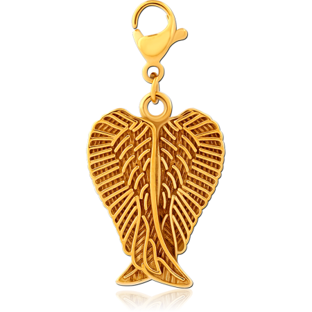 GOLD PVD COATED SURGICAL STEEL CHARM WITH LOBSTER CLASP ANGEL WINGS