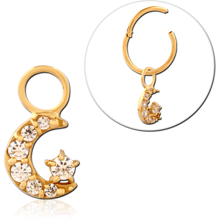 GOLD PLATED STERLING SILVER 925 CHARM CRESCENT MOON STAR GEM FOR HINGED SEGMENT RING