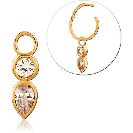 GOLD PLATED STERLING SILVER 925 CHARM ROUND AND TEARDROP GEM FOR HINGED SEGMENT RING