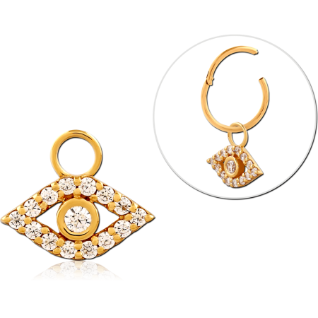 GOLD PLATED STERLING SILVER 925 SLIDING CHARM FOR HINGED SEGMENT RING EYE GEM