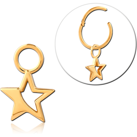 GOLD PLATED STERLING SILVER 925 SLIDING CHARM FOR HINGED SEGMENT RING OPEN STAR