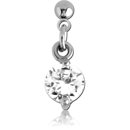 SURGICAL STEEL CHARM SINGLE LOOP ROUND CRYSTAL WITH BALL TOP