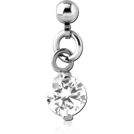 SURGICAL STEEL CHARM DOUBLE LOOP ROUND CRYSTAL WITH BALL TOP