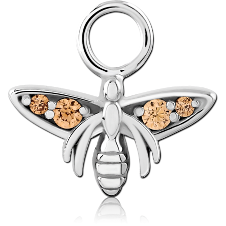 STERLING SILVER 925 RHODIUM PLATED JEWELED SLIDING CHARM FOR HINGED SEGMENT RING