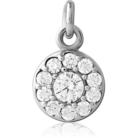 316L SURGICAL STEEL CHARM ROUND HALO GEM