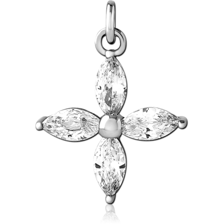 316L SURGICAL STEEL CHARM MARQUISE CROSS GEM
