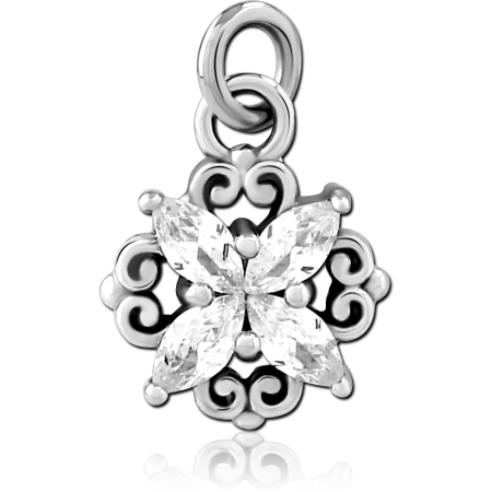 316L SURGICAL STEEL CHARM FILIGREE FLOWER MARQUISE GEMS