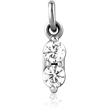316L SURGICAL STEEL CHARM DOUBLE ROUND CLEAR GEMS DROP