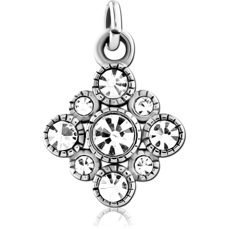 316L SURGICAL STEEL CHARM ROUND CLEAR GEM CLUSTER MEDALLION