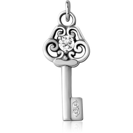 316L SURGICAL STEEL CHARM ORNATE KEY WITH CLEAR GEMS