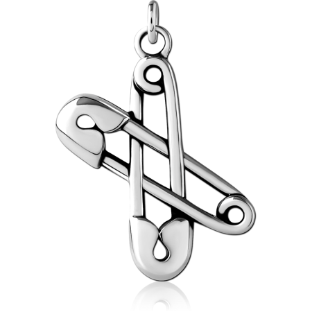 316L SURGICAL STEEL CHARM CROSSED SAFETY PINS DANGLE