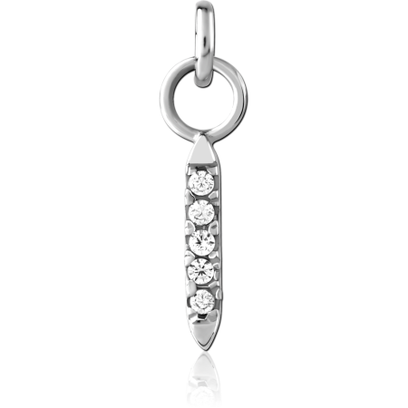316L SURGICAL STEEL CHARM TAPERED BAR WITH FIVE CLEAR GEMS
