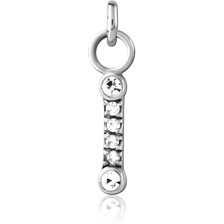 316L SURGICAL STEEL CHARM BAR WITH BEZEL AND PAVE CLEAR GEMS
