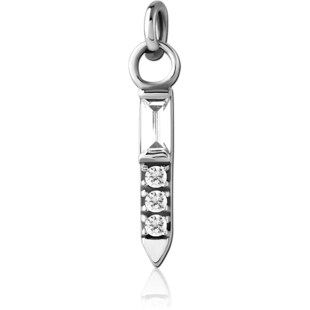 316L SURGICAL STEEL CHARM TAPERED BAR WITH BAGUETTE AND ROUND CLEAR GEMS