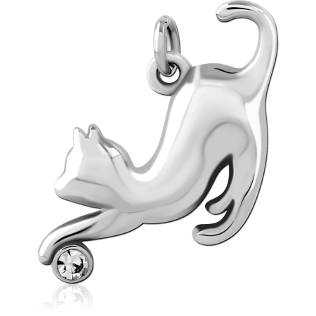 316L SURGICAL STEEL CHARM JEWELED CAT WITH GEM BALL