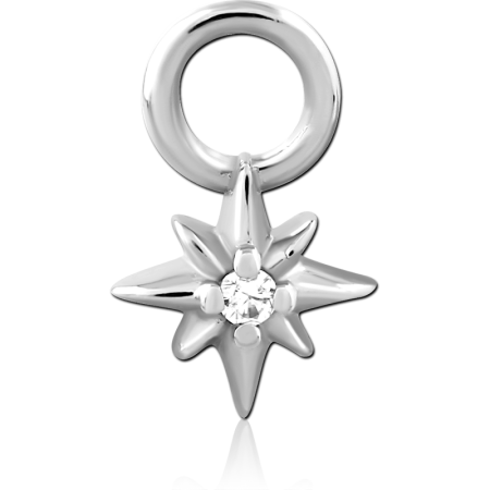 316L SURGICAL STEEL CHARM JEWELED EIGHT-POINT STAR