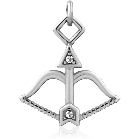 SURGICAL STEEL CHARM BOW AND ARROW WITH CLEAR GEM ACCENTS