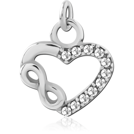 SURGICAL STEEL CHARM HEART OUTLINE WITH INFINITY LOOP AND PAVE GEMS