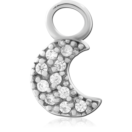 SURGICAL STEEL CHARM CRESCENT MOON DESIGN WITH PAVE CLUSTER GEMS