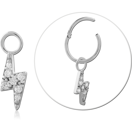 SURGICAL STEEL CHARM LIGHTNING BOLT DESIGN WITH PAVE CLUSTER GEMS