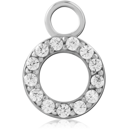 SURGICAL STEEL CHARM OPEN CIRCLE HALO DESIGN WITH PAVE GEMS