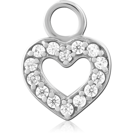 SURGICAL STEEL CHARM OPEN HEART HALO DESIGN WITH PAVE GEMS