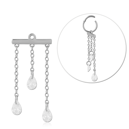 SURGICAL STEEL CHARM TRIPLE CHAIN DANGLE WITH TEARDROP GEM DROPS