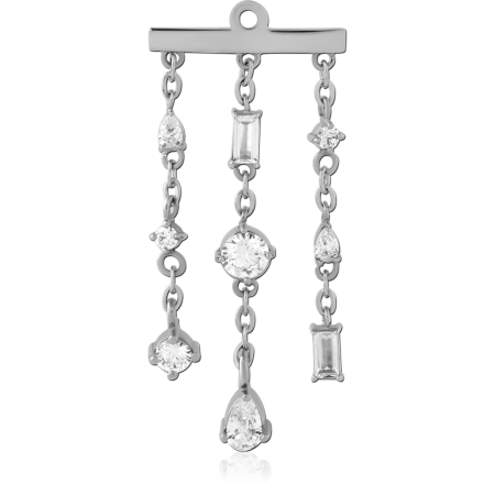 SURGICAL STEEL CHARM MULTI SHAPE GEM TRIPLE CHAIN DANGLE CASCADING DROPS