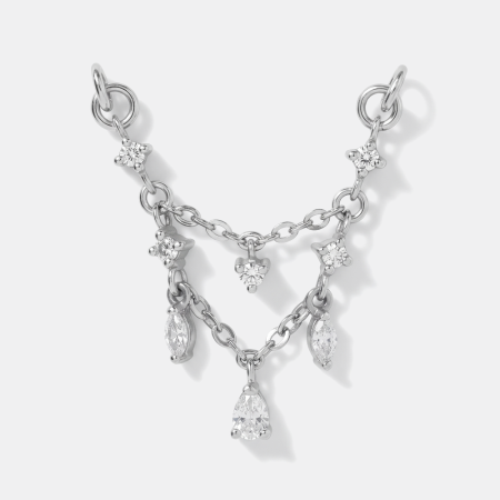 SURGICAL STEEL CHAIN CHARM TIERED DRAPED CHAINS WITH GEM DROPS