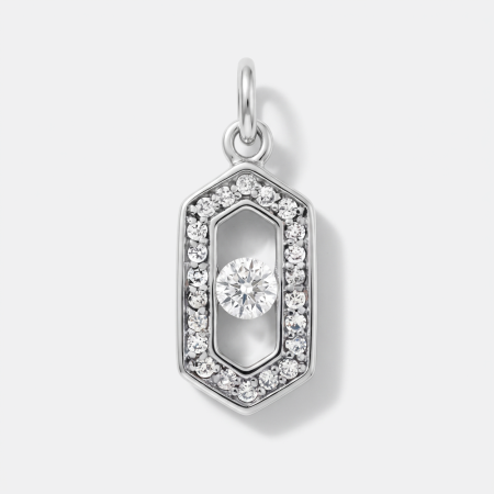 SURGICAL STEEL CHARM ELONGATED HEXAGON FRAME PAVE BORDER CENTER GEM