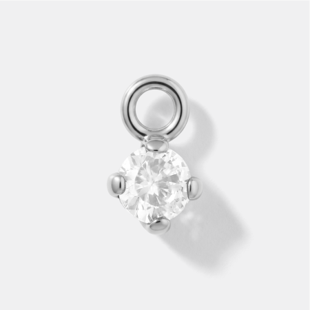 SURGICAL STEEL CHARM ROUND CLEAR GEM FOUR PRONG DROP DANGLE