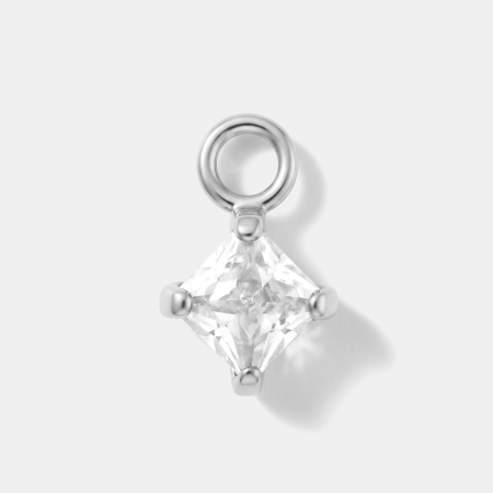 316L SURGICAL STEEL CHARM PRINCESS CUT SQUARE GEM FOUR PRONG DANGLE PENDANT