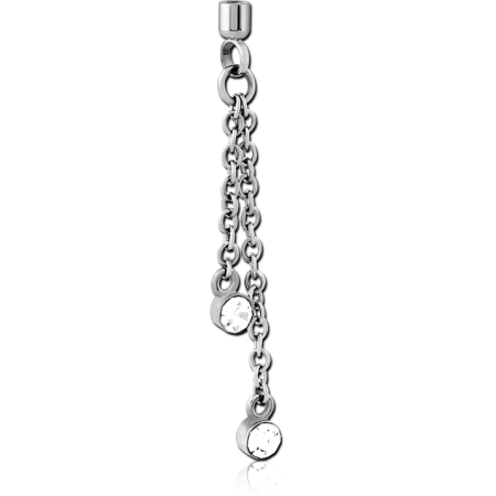 SURGICAL STEEL CHARM TRIPLE CHAIN DANGLE WITH BEZEL SET GEMS
