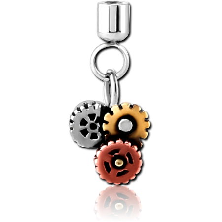316L SURGICAL STEEL GEAR CLUSTER CHARM DANGLE