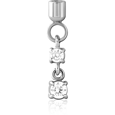 SURGICAL STEEL CHARM TRIPLE GRADUATED ROUND GEMS PRONG SET DANGLE