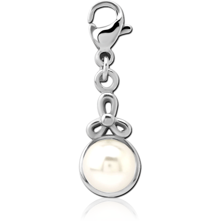 SURGICAL STEEL CHARM WITH LOBSTER LOCKER SYNTETIC PEARL