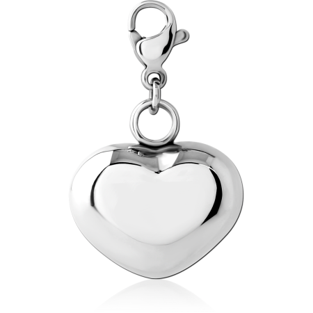 SURGICAL STEEL LOBSTER CLASP CHARM PUFFY HEART HIGH POLISH PENDANT