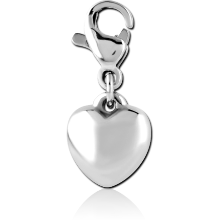 SURGICAL STEEL LOBSTER CLASP CHARM SMALL PUFFY HEART HIGH POLISH
