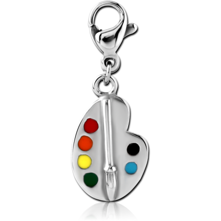 SURGICAL STEEL LOBSTER CLASP CHARM PAINTER PALETTE ENAMEL WITH PAINTBRUSH