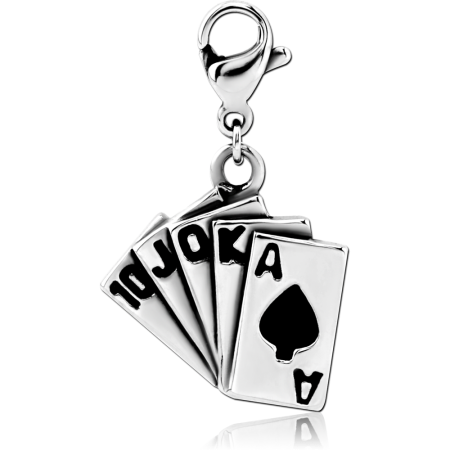 SURGICAL STEEL DANGLE CHARM WITH LOBSTER CLASP ROYAL FLUSH CARDS